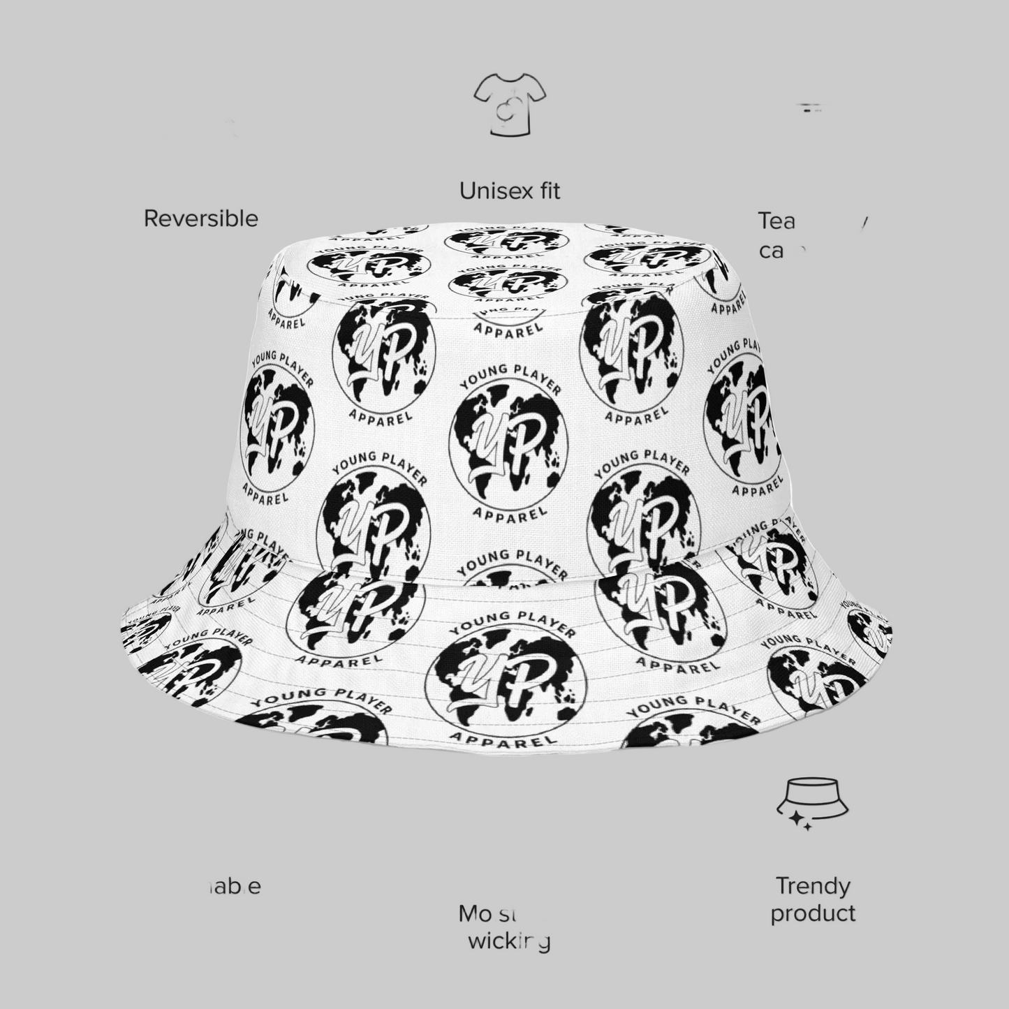YP Logo Reversible Bucket Hat - White