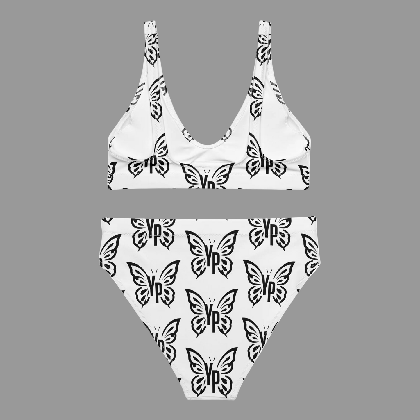 High-Waisted Butterfly Print Bikini - White