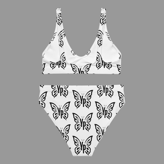 High-Waisted Butterfly Print Bikini - White