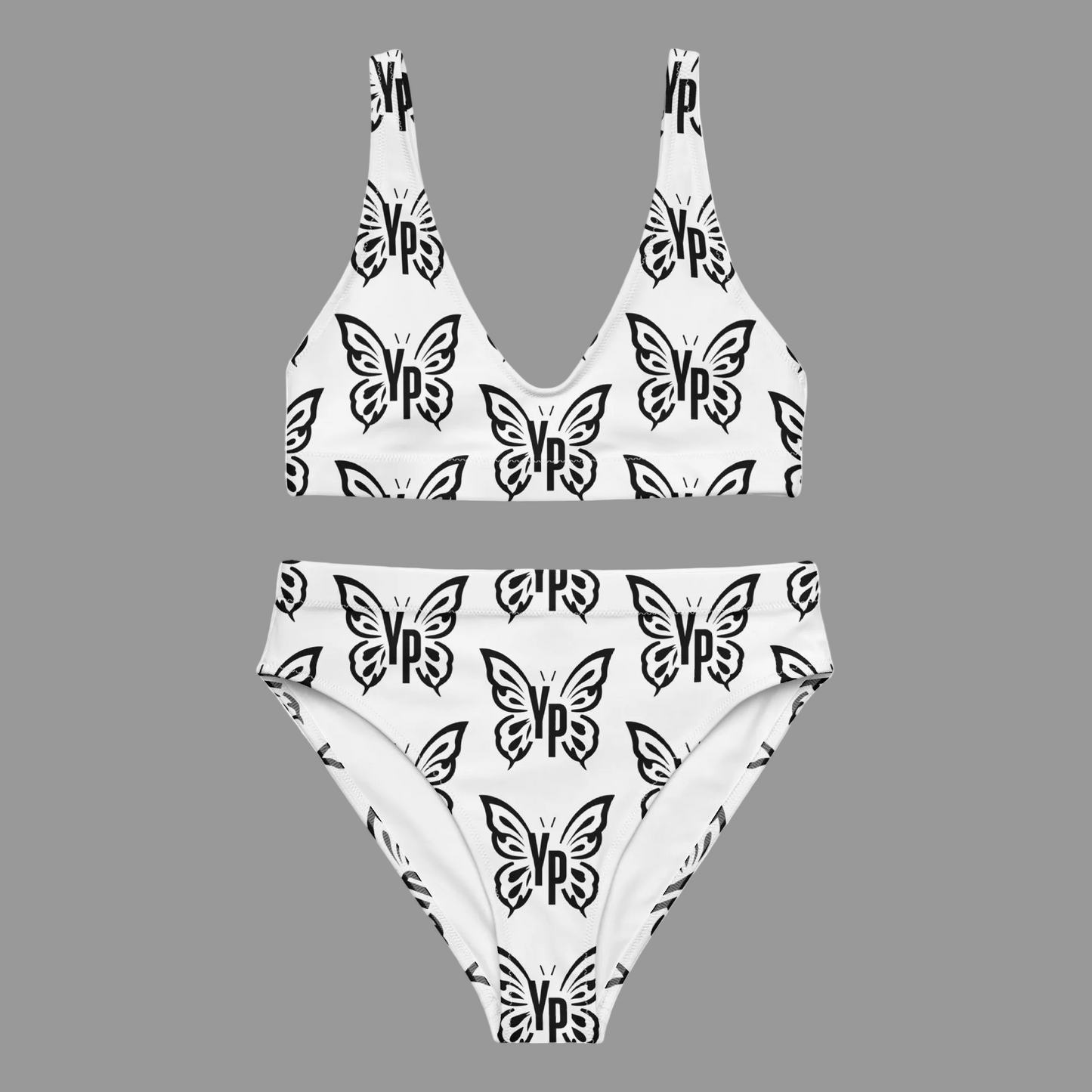 High-Waisted Butterfly Print Bikini - White