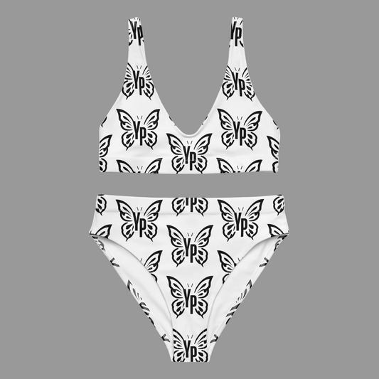 High-Waisted Butterfly Print Bikini - White
